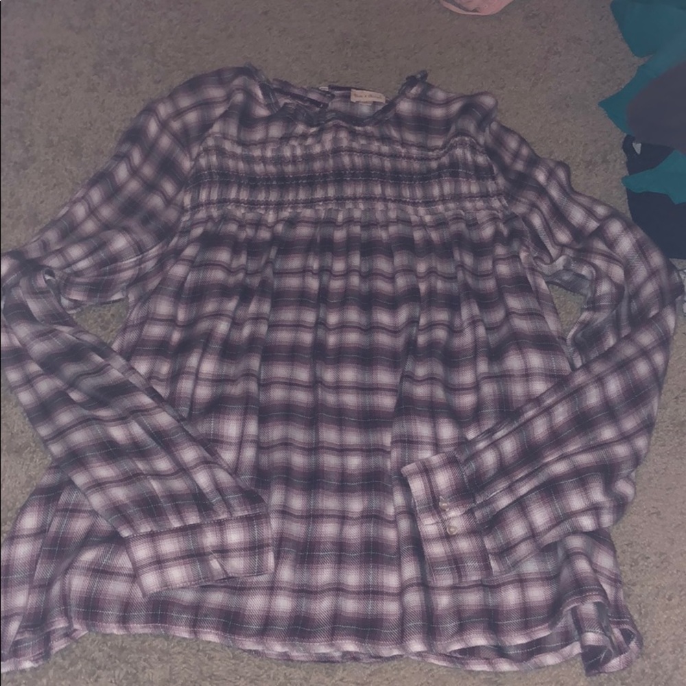 Maroon plaid blouse/ tunic. Size L NWOT